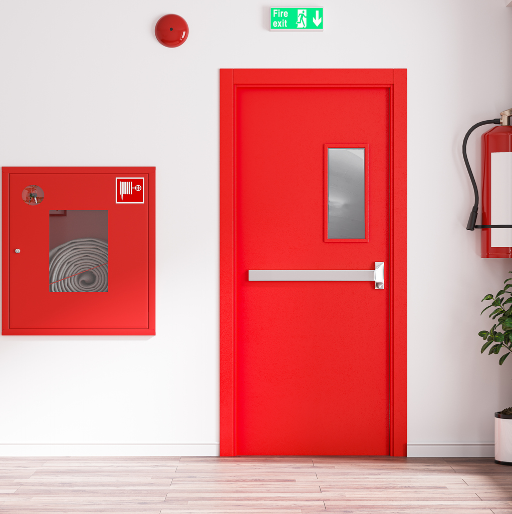 Fire exit door for emergency office. Building Emergency Exit with Exit